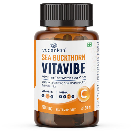 Vedànkaa Vitavibe Sea Buckthorn | 500mg Vitamin C Glow, Collagen | 60 Caps