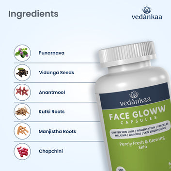 Vedànkaa Face Glow – 60 Capsules for Skin Brightening, Dark Spot & Wrinkle Reduction
