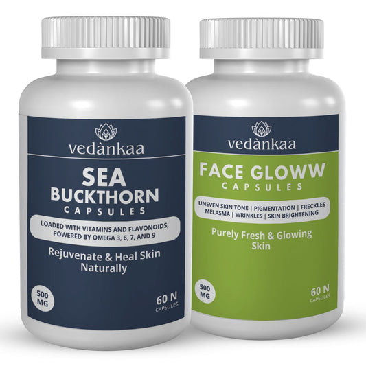 Vedànkaa Sea Buckthorn + Face Glow - 120 Capsules for Fine Lines, Pigmentation, Wrinkles