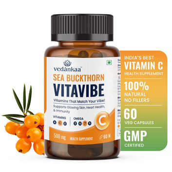 Vedànkaa Vitavibe Sea Buckthorn | 500mg Vitamin C Glow, Collagen | 60 Caps