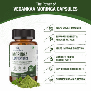 Vedànkaa Moringa Leaf Extract Capsules-High Potency Superfood for Energy, Immunity & Digestion-1000mg