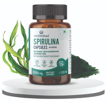 Vedànkaa Spirulina Capsules - High Protein-Rich Superfood for Metabolism, Weight & Antioxidant Support-2000mg