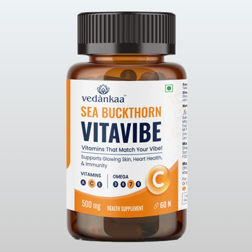 Vedànkaa Vitavibe Sea Buckthorn Capsules - 500mg Vitamin C for Skin Glow & Collagen | 60 Vegan Caps
