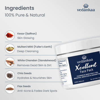 Vedànkaa Xcellent D-Tan Face Pack for Glowing Skin with Saffron, Multani Mitti & Chandan